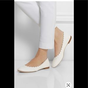 CHLOE White Lauren Scalloped Leather Flats 6